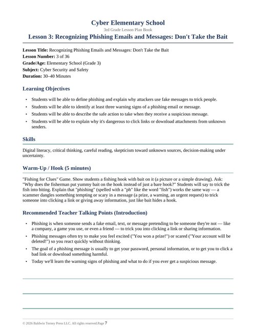 Preview of Free Sample: Lesson 3 from Cyber Elementary School: 3rd Grade Lesson Plan Book