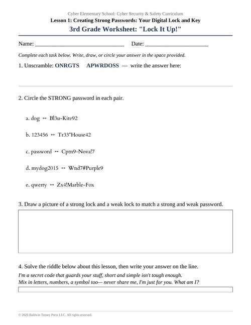 Preview of Free Sample Pages from Cyber Elementary School: 3rd Grade Skills Workbook & Lesson Quizzes
