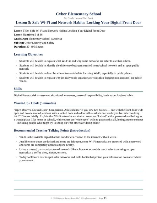 Preview of Free Sample: Lesson 5 from Cyber Elementary School: 5th Grade Lesson Plan Book