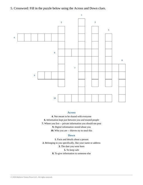 Preview of Free Sample: Lesson 6 Crossword from Cyber Elementary School: 6th Grade Skills Workbook & Lesson Quizzes