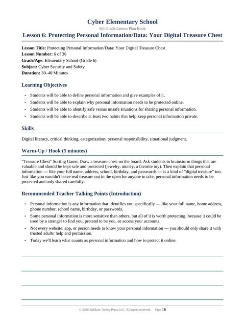 Preview of Free Sample: Lesson 6 from Cyber Elementary School: 6th Grade Lesson Plan Book
