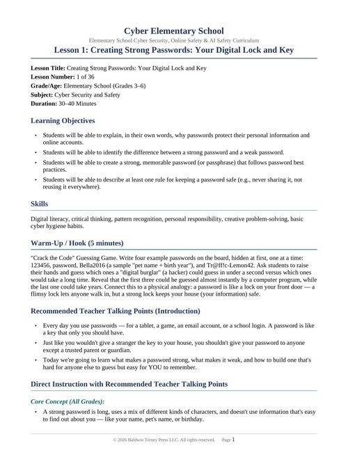 Preview of Free Sample: Lesson 1 from Cyber Elementary School: Complete Lesson Plan Book