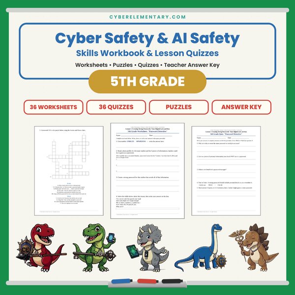 5th Grade Cyber & AI Safety: Workbook + Quizzes