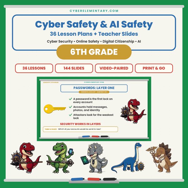 6th Grade Cyber & AI Safety digital lessons on Teachers Pay Teachers